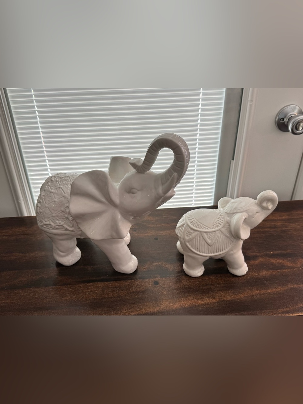 Vintage White Decorative Ceramic Elephant Figurines - Set of 2